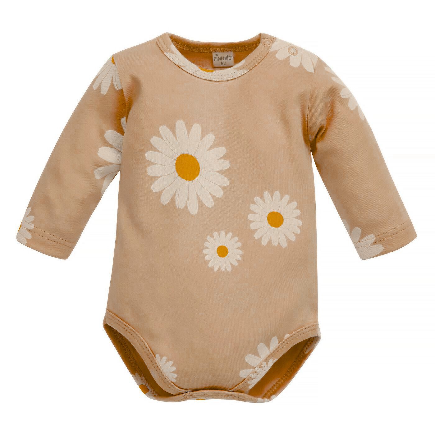 Body przez głowę, z długim rękawem, beżowe w stokrotki DAISY