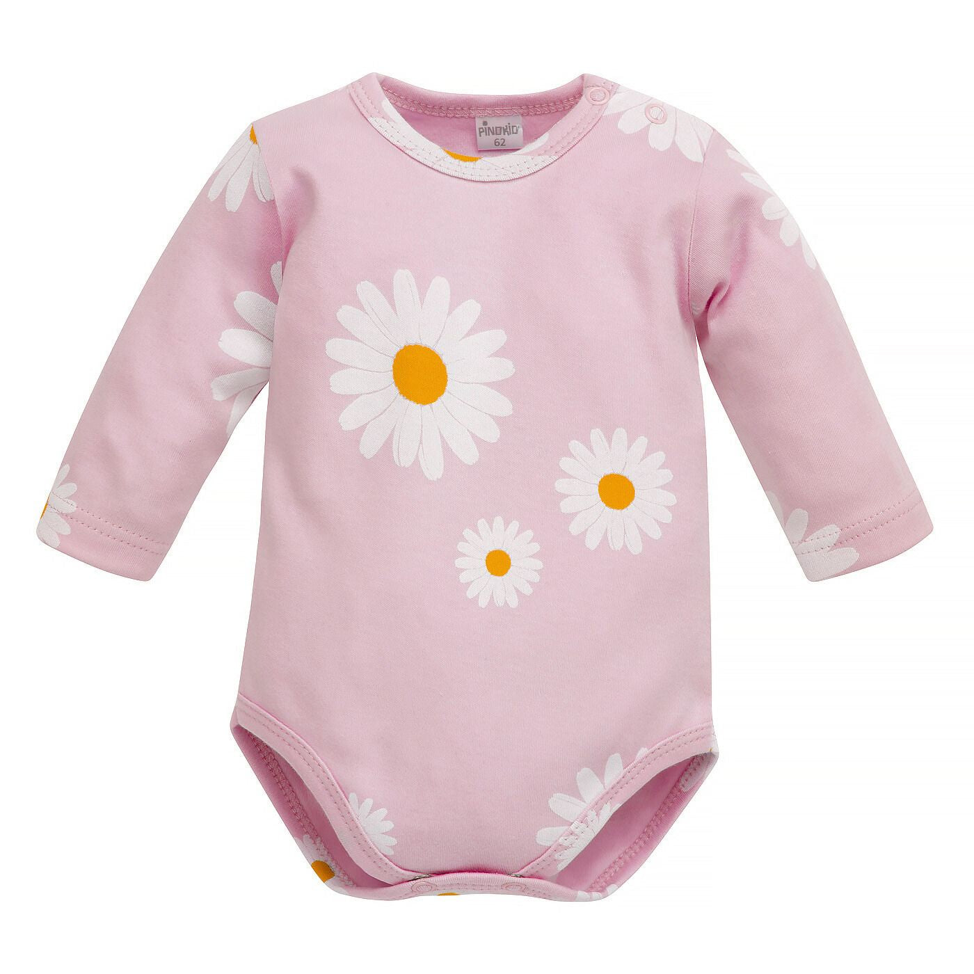 Body przez głowę z długim rękawem różowe w stokrotki DAISY