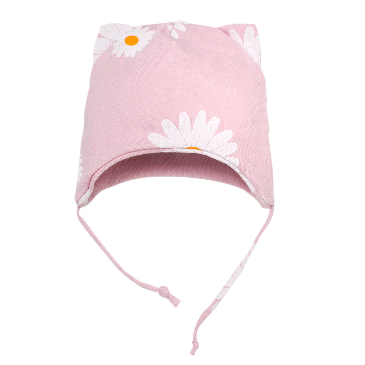 Czapka wiązana niemowlęca różowa w stokrotki DAISY