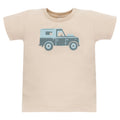 T-shirt beżowy z samochodem Safari
