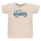 T-shirt beżowy z samochodem Safari