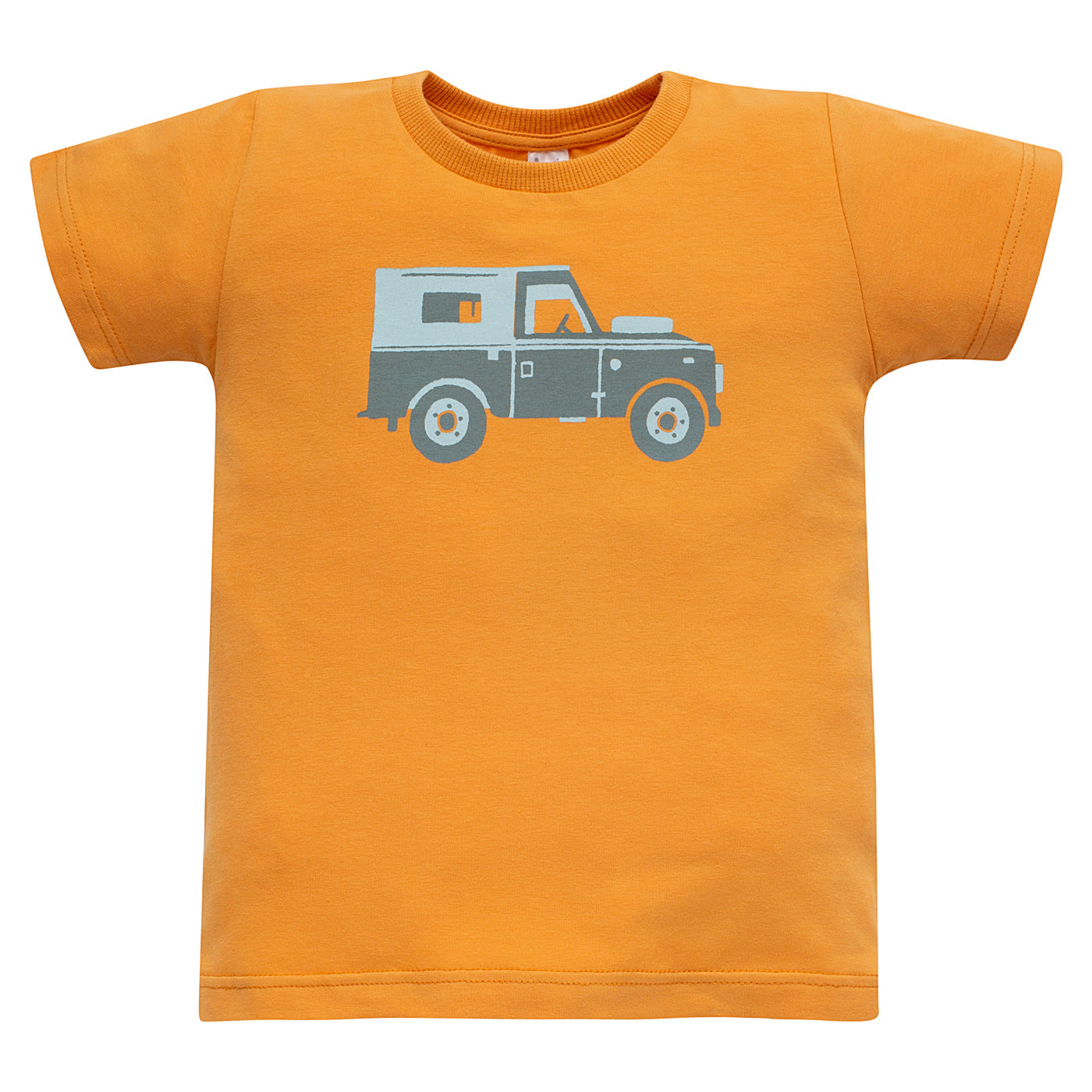 T-shirt pomarańczowy z samochodem Safari
